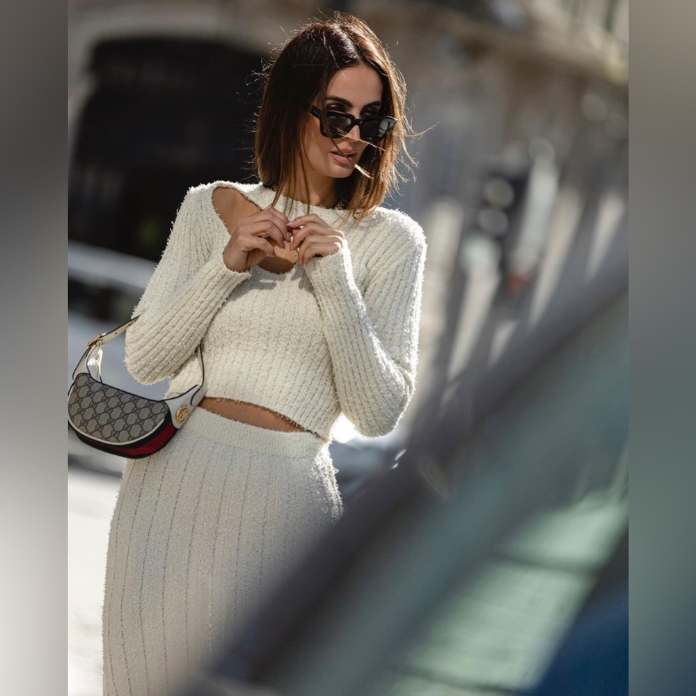 Zara Set - Ecru Cut Out Chenille Sweater & Skirt - Picture 5 of 17